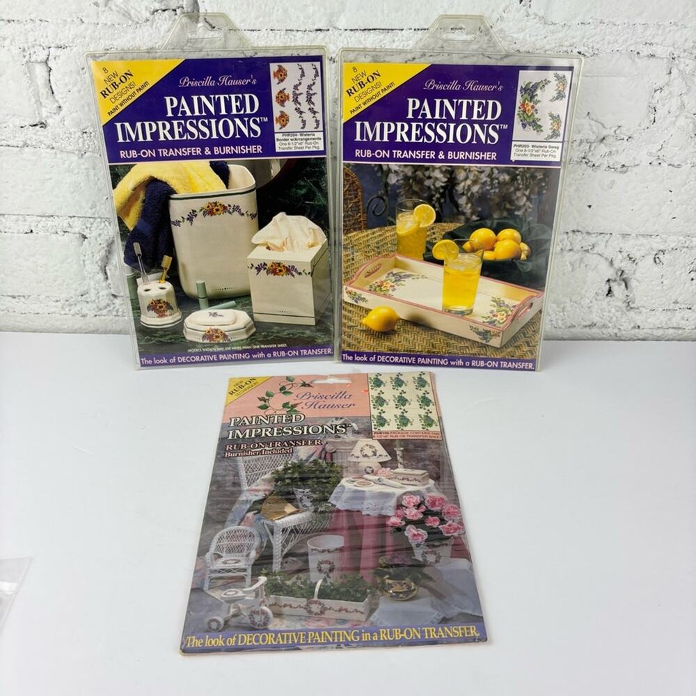 3 Vintage 90’s Priscilla Hauser Rub On Transfer Kits.